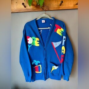 Vintage Golf Themed Patchwork Appliqué Cotton Cardigan Jerzees Unisex One Size